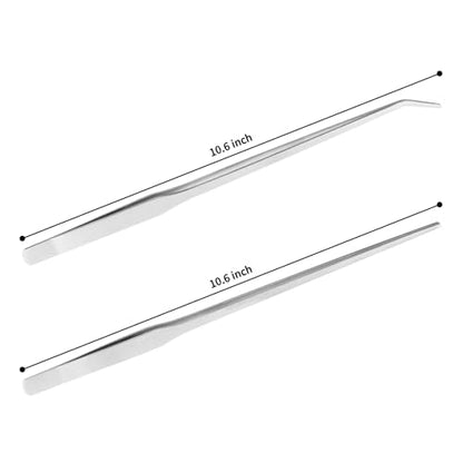 Fri4Free 2PCS 10.6" Stainless Steel Aquarium & Reptile Feeding Tweezers | Straight & Curved Tips, Extra Long, For Lizards Snakes Bearded Dragon, Plant, Aquascape Terrarium Tank Tools,Accessories