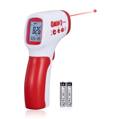 Infrared Thermometer for Meat,Laser Temperature Gun,-58~1112°F,DS 12:1 Digital IR Temp Gun with Adjustable Emissivity&High/Low Alarm,LCD Display Thermal Gun for Food Oven Cooking HVAC - color: Red