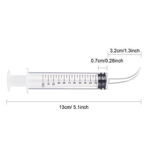 TecUnite 8 Pcs Syringe Dental Irrigation Syringe with Curved Tip | 12cc Disposable Wisdom Teeth Cleaning, Tonsil Stone Removal, Oral Mouth Liquid Measurement, Clear Graduated Marks - style: With Measurement