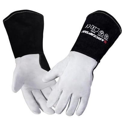ARCCAPTAIN Soft Goat Grain TIG Welding Gloves with High Dexterity, 4-Inch Extended Cuff, Comfortable TIG Gloves with Reinforced Seams, Medium - size: Medium