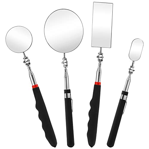4 Pack Telescoping Inspection Mirror, Flexible Inspection Mirror Round and Rectangular Adjustable Mechanics Mirrors for Checking Auto,Vehicle, Extends up to 25 Inch, 360 Swivel