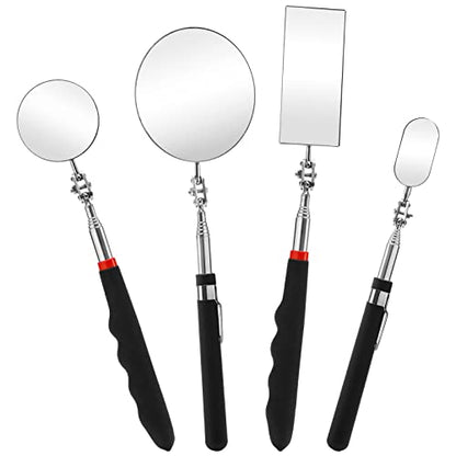 4 Pack Telescoping Inspection Mirror, Flexible Inspection Mirror Round and Rectangular Adjustable Mechanics Mirrors for Checking Auto,Vehicle, Extends up to 25 Inch, 360 Swivel
