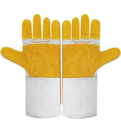 Animal Handling Gloves 36cm/14.17inReinforced Leather Gloves For Dog Training,Cat,Falcon,Reptile,Welding-Gloves - color: Gray-