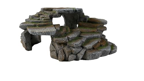 PENN-PLAX (REP183) Reptology Shale Scape Step Ledge & Cave Hideout – Decorative Resin for Aquariums & Terrariums – Great for Reptiles, Amphibians, and Fish – Large - size: Large 1