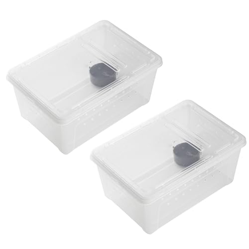 OMEM Portable Reptile Terrarium Habitat for Mini Pet Houses Breathable Holes Stackable Container (2PCS-M) - size: 2PCS-Clear-M