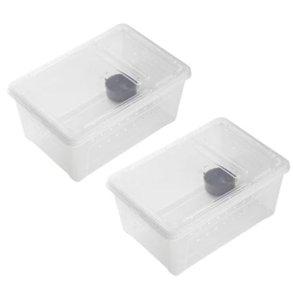 OMEM Portable Reptile Terrarium Habitat for Mini Pet Houses Breathable Holes Stackable Container (2PCS-M) - size: 2PCS-Clear-M