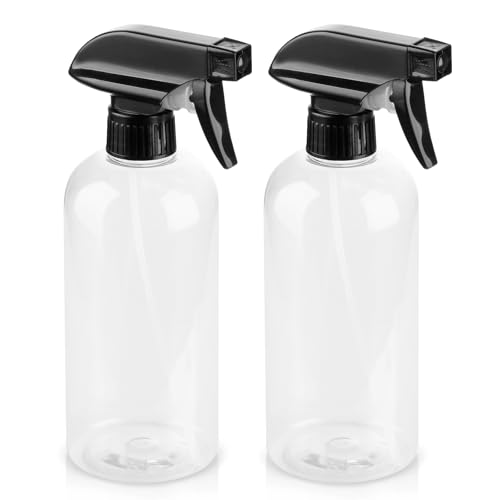Bynccea Plastic Spray Bottles 2 Pack Clear Empty Spray Bottle 16oz 500ml Squirt Bottle Sprayer for Hair, Cleaning, Plants