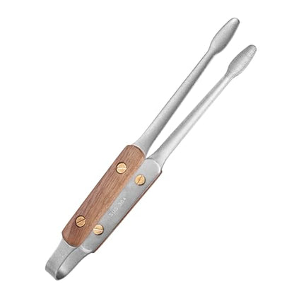 Longjet Kitchen Tongs Metal Tweezers for Cooking - Reptile Feeding Tongs for Gecko, Bearded Dragon, Snake - Long Forceps for Aquarium Plant (Silvery Walnut-9.5"/1Pcs)