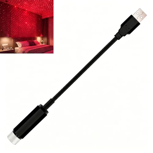 USB Star Projector Night Light, Flexible Gooseneck Adjustable Car Roof Starry Lamp, Romantic Atmosphere Light for Car Bedroom Party (Red) - color: red