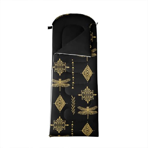 Erosebridal Sugar Skull Kids Sleeping Bag Southwestern Aztec Western Camping Blanket for Hiking Travel Hunting Sleep Bag - color: Black Yellow Gold 7