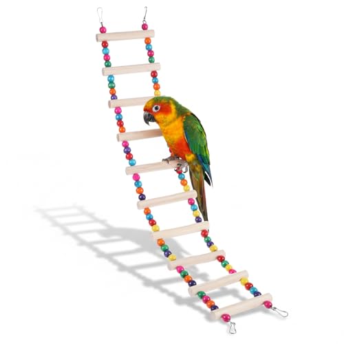 Bird Cage Ladder 22 x 3.93 in Climbing & Swing Toys Parakeets Cage Accessories Wooden Bird Playground Hanging Ladder for Small Birds Cockatiel(10 Steps)