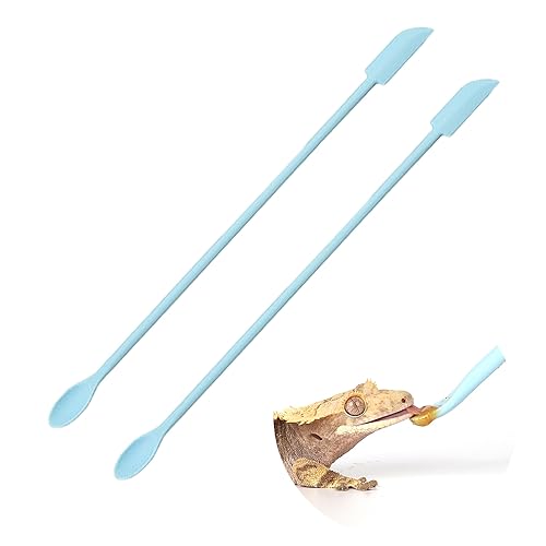 2Pcs Blue Reptile Feeding Spoon, Crested Gecko Food Mixing Stirrer | Food Grade Spatula Head, Scrapes Jar Edges Clean, Smooth Mixing for Reptile Powder Fruit Gel Diet - size: 1 Ounce (Pack of 2)