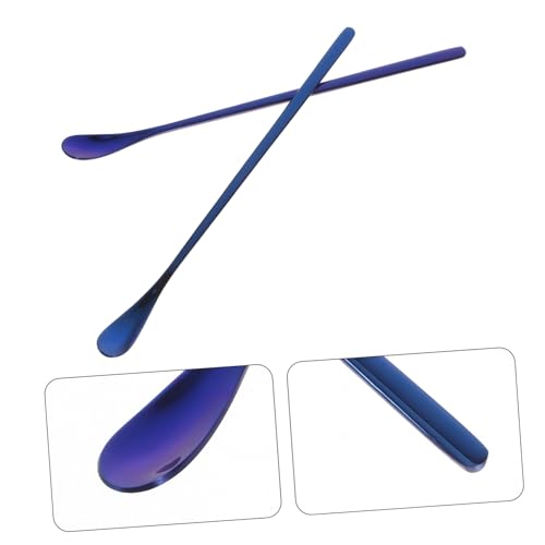2pcs Reptile Food Spoon Stainless Steel Small Reptile Water Feeder Tortoise Food Scoop - color: Blue