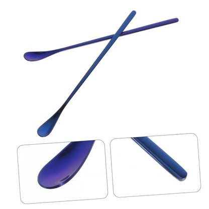 2pcs Reptile Food Spoon Stainless Steel Small Reptile Water Feeder Tortoise Food Scoop - color: Blue
