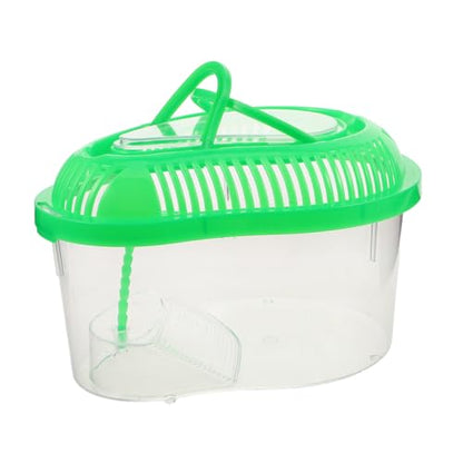 Portable Reptile Feeding Tank with Enclosed Lid Small Green Pet Transport Container for Snake Breeding Turtle and Crab Catching Convenient Handle Sunbathing Platform