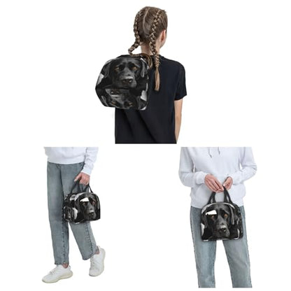 Insulated Lunch Bag Black Dog Lunch Box for Women Men Reusable Leakproof Lunch Cooler Bag for Office Picnic - color: Black Dog