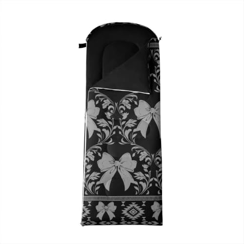 Erosebridal Longhorn Cow Skull Sleeping Bag for Kids Goth Witchy Damask Camping Blanket for Hiking Travel Hunting Sleep Bag - color: Black Aesthetic Bow