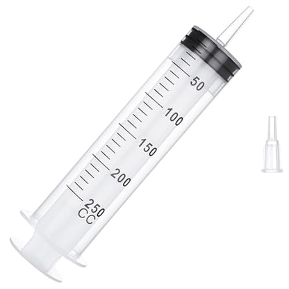 250mL Large Syringes with Tip Adapter, Plastic Syringe for Liquid, Individual Sterile Sealed for Scientific Dispensing, Paint, Watering - style: 250 ml