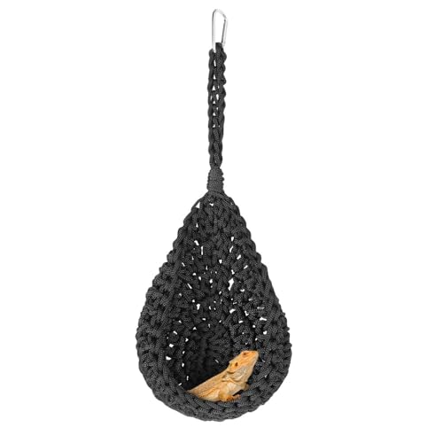 MiOYOOW Bearded Dragon Hammock, Swing Hanging Reptile Bed, Reptile Tank Accessories for Small Animals Amphibian, Lizards, Geckos, Snakes - color: black
