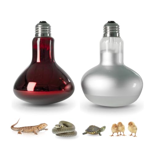 2Pack 100W Reptile Heat Lamp, Day & Night Basking Lamp Combo | UVA Daylight Heat Bulb & Infrared Red Night Heating Light, Terrarium Heat Lamps for Reptiles, Bearded Dragon, Lizard, Chicken