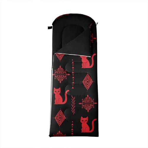 Erosebridal Sugar Skull Sleeping Bag for Kids Southwestern Aztec Western Camping Blanket for Hiking Travel Hunting Sleep Bag - color: Black Red 15