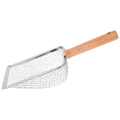 Hemobllo Mesh Cat Litter Scoop with Wood Handle, Stainless Steel Reptile Waste Shovel, 5x5mm Sifter for Cat and Small Pet Litter Cleaning