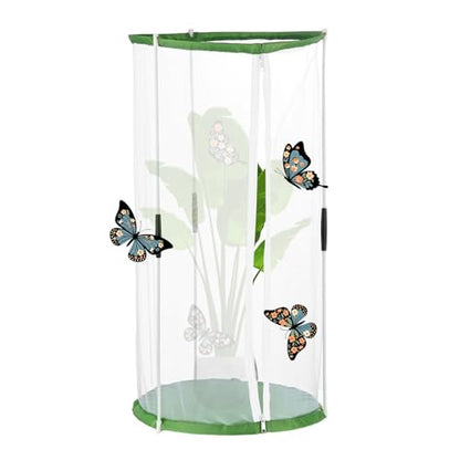 M METERXITY Butterfly Habitat Cage Terrarium, Outdoor Collapsible Mesh Pop-up with Zipper Protection for Breeding Butterfly/Ladybug, Mesh Plant Enclosure [White with Green, 12 x 12 x 24 Inch] - size: 12 x 12 x 24 Inch