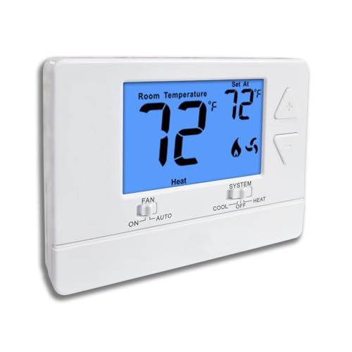 NonProgrammable Thermostat for House, Digital Energy-Saving Thermostat,Single-Stage Systems, 1 Heat/1 Cool, Easy DIY Install, Blue Backlight - color: Blue
