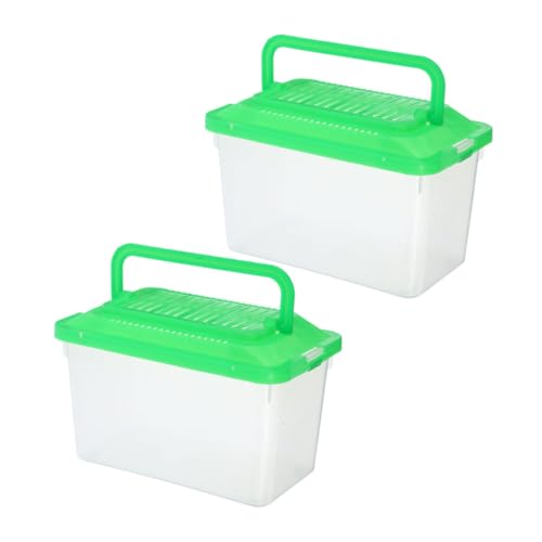 NUOBESTY 2pcs Portable Pet Container and Travel Fish Tank with Lid, Medium Plastic Turtle Terrarium and Reptile Tank Box for Small Pets and Hamsters