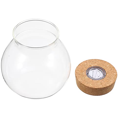 NUOBESTY Round Glass Jars with Cork Lid, Small Glass Cork Bottles with Led Light, Plant Terrarium Display Bottles for Diy, Kitchen Storage Candy Jar for Tea Biscuits Cereals Flour Beans