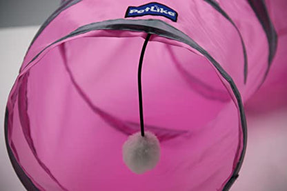 PetLike S Way Cat Tunnel Collapsible Pop-up Pet Tube Hideaway Play Toy with Ball (S-Way, Pink) - color: Pink, size: S-Way