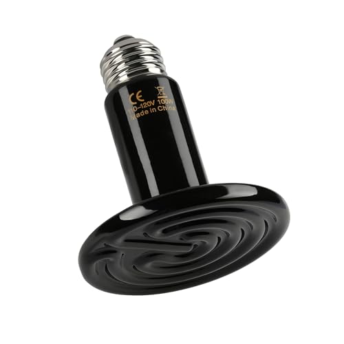 Happy Herps 50W Reptile Heat Bulb 1-Pack Ceramic Heat Emitter Lamp Heater Light for Lizard Turtle Snake Pet Chicken Coop Brooder, No Light No Harm, Black