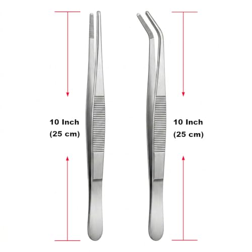 Aquarium Tweezers, 10 Inch, Stainless Steel, Straight & Curved, 2 PCS, Long Reptile Feeding Tongs for Bearded Dragon, Lizard, Snake, Fish Tank