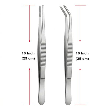 Aquarium Tweezers, 10 Inch, Stainless Steel, Straight & Curved, 2 PCS, Long Reptile Feeding Tongs for Bearded Dragon, Lizard, Snake, Fish Tank