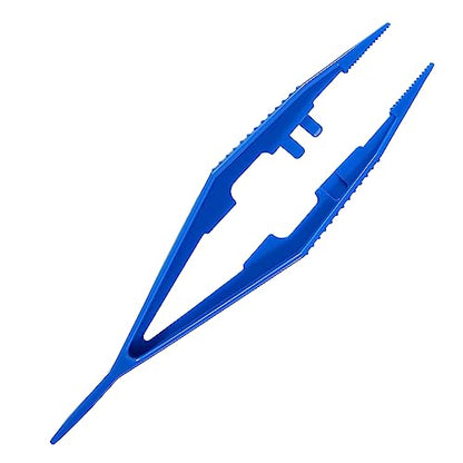 Vakly Disposable Plastic Forceps Tweezers Blue (10 Pack) – Serrated Tip Pickup Tweezers with Finger Ridges & Narrow Points for First Aid, Medical, Lab, Crafts & School Science
