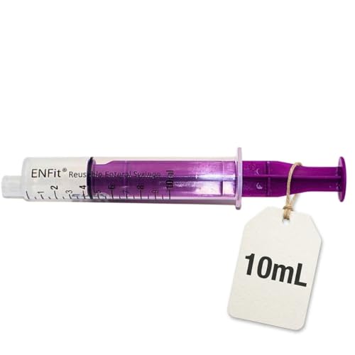 Envue ENFit 10mL Reusable O-Ring bFed Syringe for Tube Feeding, 25-Pack, Purple Plunger