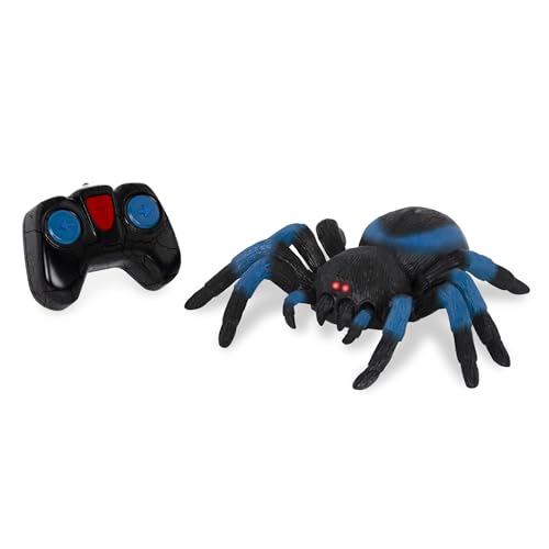 Terra by Battat Remote Control Spider, LED Eyes, 360 Spin, Blue, Animals | RC tarantula toy with moving legs, LED eyes, blue stripes, and 1 remote control for creature-inspired play, Animals, 6+ Years - style: Spider (Blue)