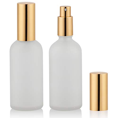 Glass Spray Bottle with Gold Sprayer, 3.4oz, 2 Pack | Perfume Atomizer, Empty, Fine Mist, Frosted - color: Gold Frosted