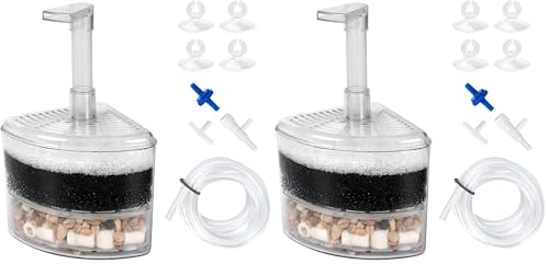AQUANEAT Aquarium Air Driven Corner Sponge Filter for Nano Fish Tank with Tubing, Valves and Suction Cups, up to 20 Gallon (Pack of 2) - size: Small (Pack of 2)