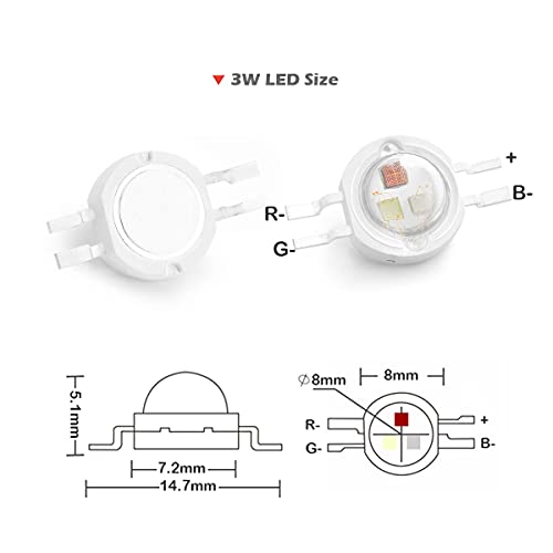 CHANZON 10pcs High Power Led Chip 3W RGB 4 pin Common Anode | (600mA for Each Color 3 Watt) Multicolor Super Bright Intensity SMD COB Light Emitter Component Diode Bulb Beads DIY Lighting - color: T) Rgb (4pins)