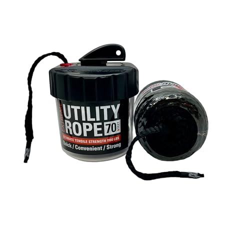 Rapid Rope Canister, 70ft Black Tactical Paracord, 1100lb Test, USA Made | Heavy Duty Poly Rope Test Cord, Non-Tangle Dispenser Included, For Hiking, Camping, Survival, Utility, Stocking Stuffer, Gift - size: 70ft, style: Black