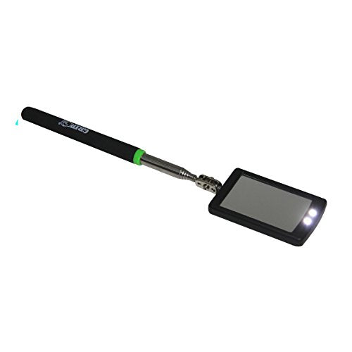 GRIP Telescopic LED Inspection Mirror - Extends 11" to 34" - Stainless Steel - Twin LED Lights - 2.5" x 1.5" Dual Ball Joint Mirror - Machinery, Automotive - Home, Garage, Workshop