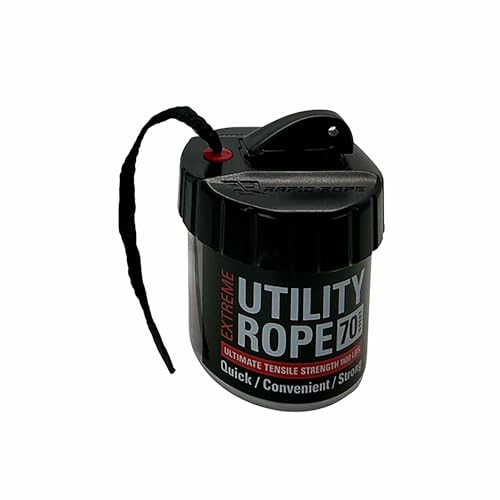 Rapid Rope Canister, 70ft Black Tactical Paracord, 1100lb Test, USA Made | Heavy Duty Poly Rope Test Cord, Non-Tangle Dispenser Included, For Hiking, Camping, Survival, Utility, Stocking Stuffer, Gift - size: 70ft, style: Black