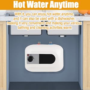 Mini-Tank Electric Water Heater, 110V 1500W 6L/1.6 Gallons Kitchen Instant Hot Water Heater,IPx4 Waterproof Level for Trailer Bathroom Kitchen Under Sink Counter Cupboard