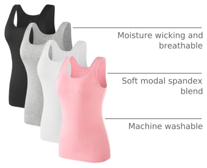 Air Curvey 4 Pack Tank Top for Women Basic Undershirt Tanks Sleeveless Casual Shirts Soft Seamless Layering Tops - color: 1-black Grey White Pink, size: Small