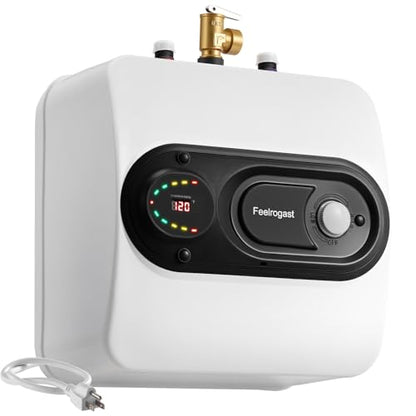 Electric Tank Water Heater, 8-Gallon Under Sink Instant Hot Water Tank，Equipped with Digital Temperature Display for RV, Camper, Kitchen, Food Truck，Wall or Floor Mounted, Black - color: Black, style: 8 Gallon
