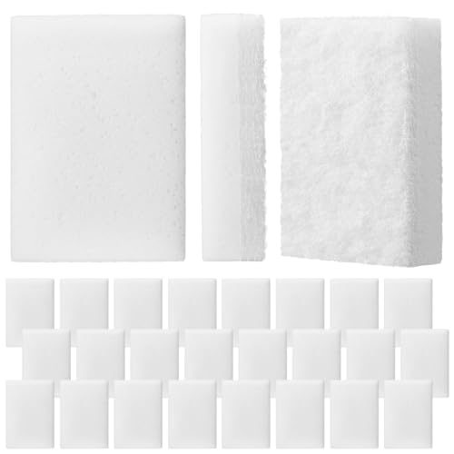 Vesici 24 Pcs Aquarium Algae Pad Double Side Algae Pad Aquarium Cleaner Sponge Non Scratch Fish Tank Scraper Cleaning Tools for Glass Acrylic Turtle Fish Tank Supplies(White)