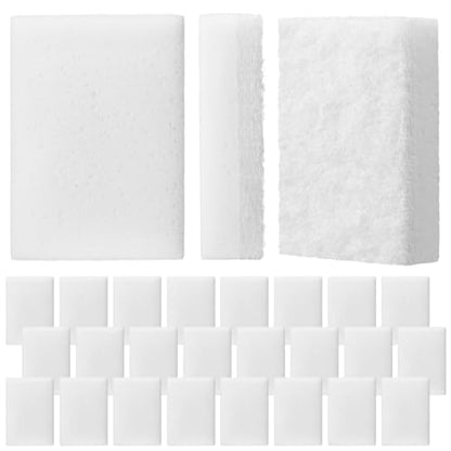 Vesici 24 Pcs Aquarium Algae Pad Double Side Algae Pad Aquarium Cleaner Sponge Non Scratch Fish Tank Scraper Cleaning Tools for Glass Acrylic Turtle Fish Tank Supplies(White)