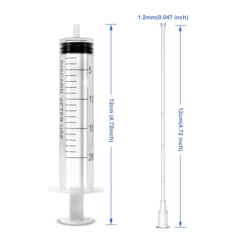 5 Pack-20ml Ink Syringe with 16Ga Metal Distribution Tubes and Soft Plastic Tube Suitable for Glue Application,Liquid Dispensing and Measuring, Pet Food Feeding,Refilling Ink Cartridges or CISS - size: 20ML/5 PACKS