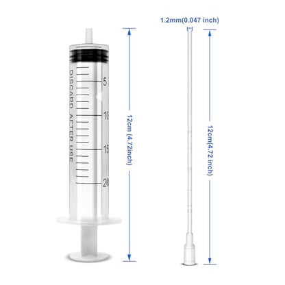 5 Pack-20ml Ink Syringe with 16Ga Metal Distribution Tubes and Soft Plastic Tube Suitable for Glue Application,Liquid Dispensing and Measuring, Pet Food Feeding,Refilling Ink Cartridges or CISS - size: 20ML/5 PACKS